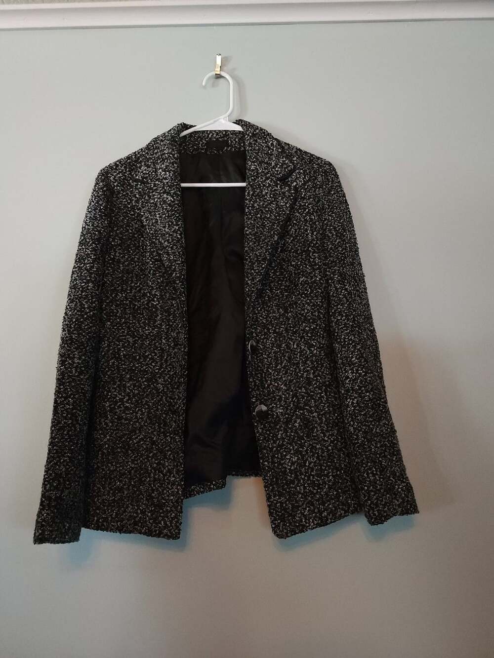 Oldmoney Chicstyle Lapis Women's Black and White Textured Tweed Blazer